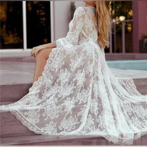 Gorgeous and Dreamy long Beach Lace Cover-Up - Whitez✨✨🌊🏝️